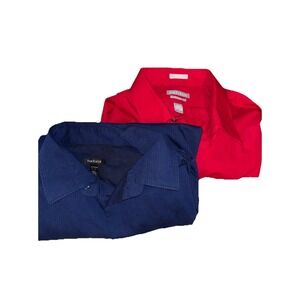 VanHeusen Lot Of 2 Mens XL Dress Shirts Red‎ Poplin Fitted Button Up Office